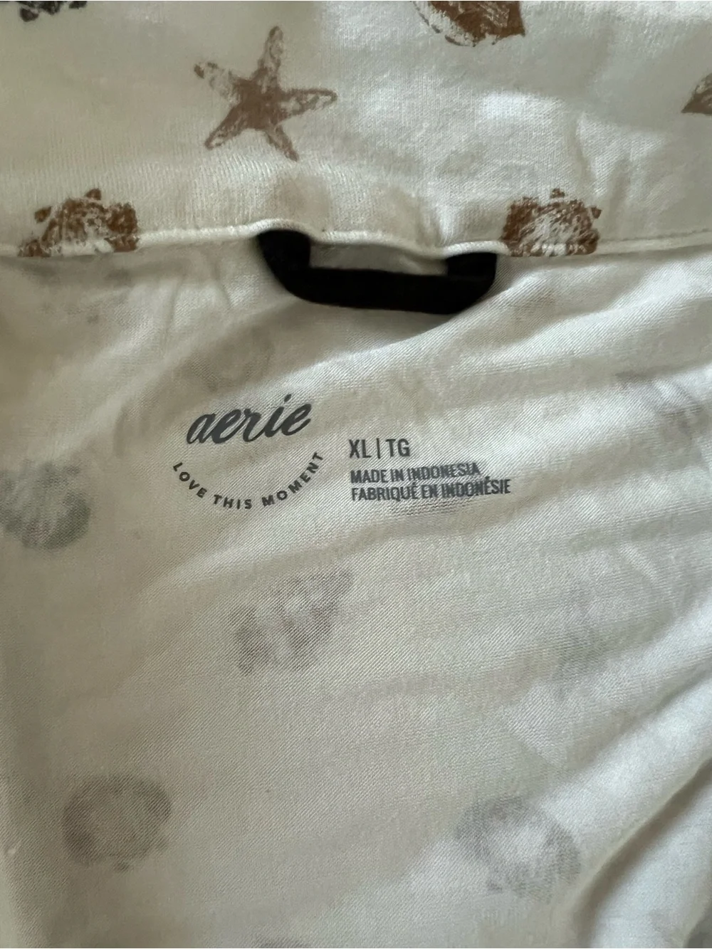 aerie Cream Short-Sleeve Pajama Set with Shell Print and Black Piping